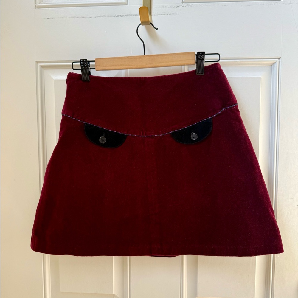 Kitten Velvet Burgundy Mini Skirt with Black Accents